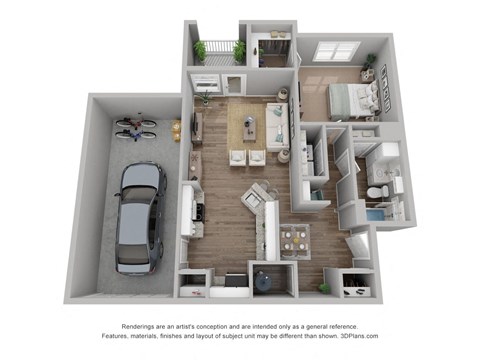 Floor plan for 1 bed, 1 bath, 880 sqft
